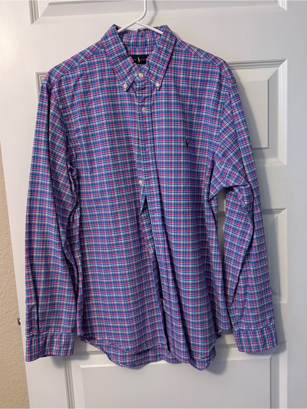 Men's Plaid Button-Down Shirt - Blue & Pink